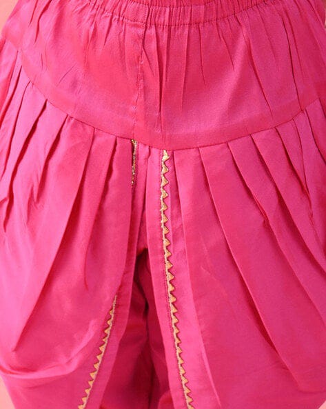 Girls Tie & Dye Jhabla And Dhoti - Pink & White