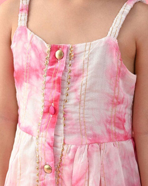 Girls Tie & Dye Jhabla And Dhoti - Pink & White