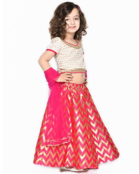 Girl's Lehenga Choli - Magenta & Ivory