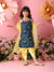 Young girl in a traditional outfit with floral background