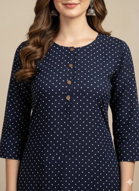 Saka Designs Rayon Printed 3/4 Sleeves Straight Kurti Blue (Kurti-16)