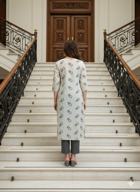 Saka Designs Rayon Printed 3/4 Sleeves Straight Kurti White (Kurti-26)