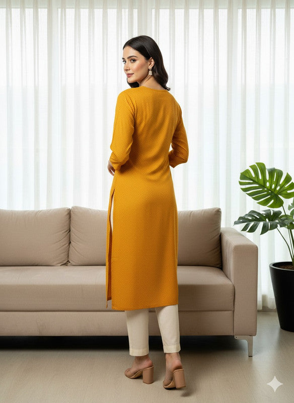 Saka Designs Rayon Printed 3/4 Sleeves Straight Kurti Orange (Kurti-28)