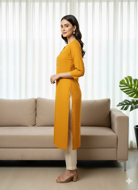 Saka Designs Rayon Printed 3/4 Sleeves Straight Kurti Orange (Kurti-28)