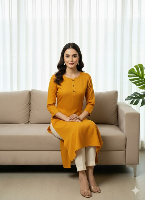 Saka Designs Rayon Printed 3/4 Sleeves Straight Kurti Orange (Kurti-28)