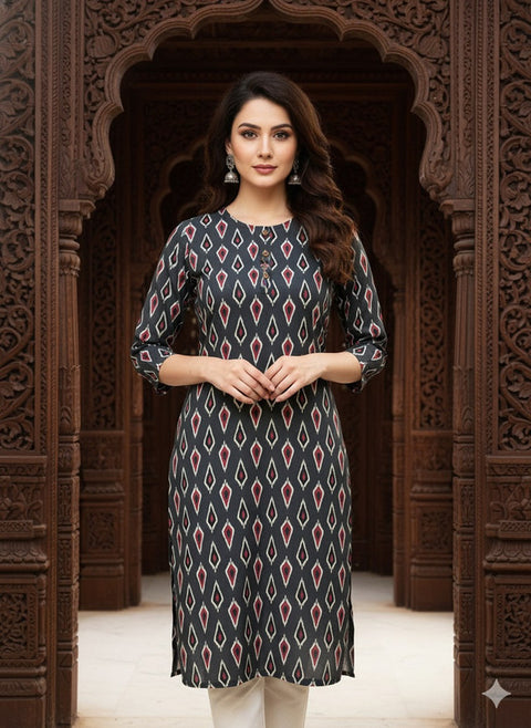 Saka Designs Rayon Printed 3/4 Sleeves Straight Kurti Grey (Kurti-30)