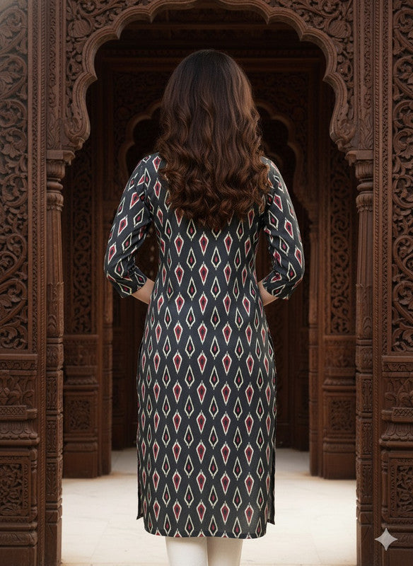 Saka Designs Rayon Printed 3/4 Sleeves Straight Kurti Grey (Kurti-30)