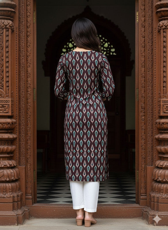 Saka Designs Rayon Printed 3/4 Sleeves Straight Kurti Brown (Kurti-31)