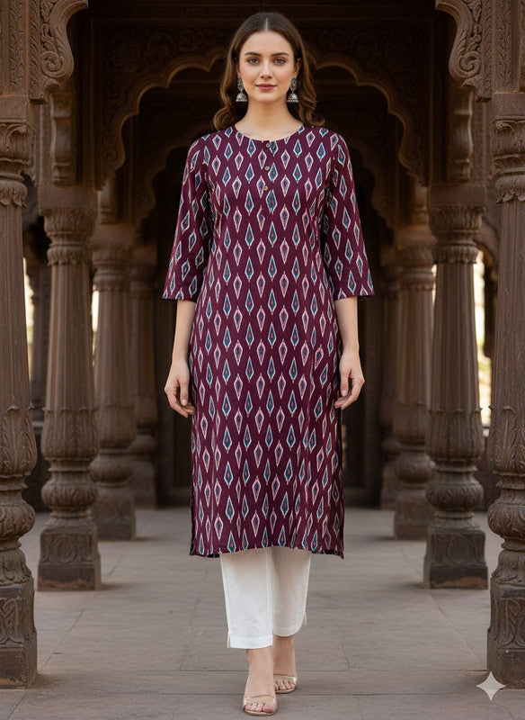Saka Designs Rayon Printed 3/4 Sleeves Straight Kurti Purple (Kurti-32)