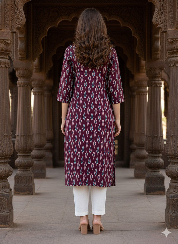 Saka Designs Rayon Printed 3/4 Sleeves Straight Kurti Purple (Kurti-32)