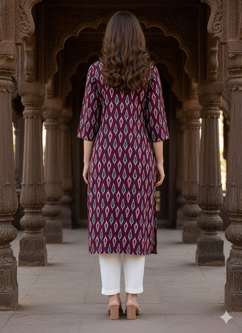 Saka Designs Rayon Printed 3/4 Sleeves Straight Kurti Purple (Kurti-32)