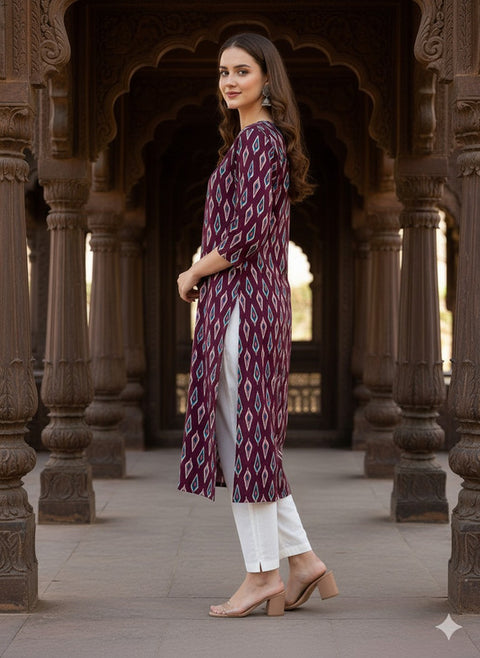 Saka Designs Rayon Printed 3/4 Sleeves Straight Kurti Purple (Kurti-32)