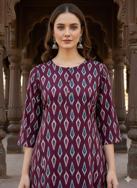 Saka Designs Rayon Printed 3/4 Sleeves Straight Kurti Purple (Kurti-32)