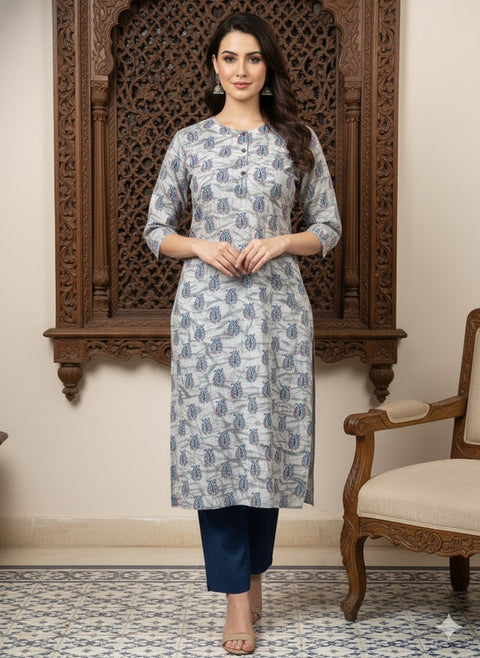 Saka Designs Rayon Printed 3/4 Sleeves Straight Kurti White (Kurti-33)