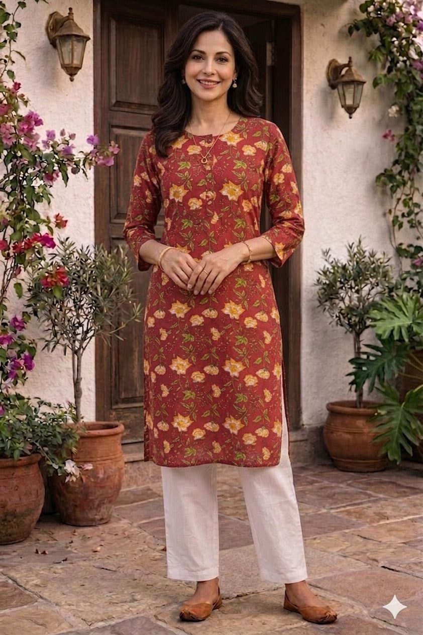 Women 100% Cotton 3/4th sleeves Printed Kurti (Kurti-69)