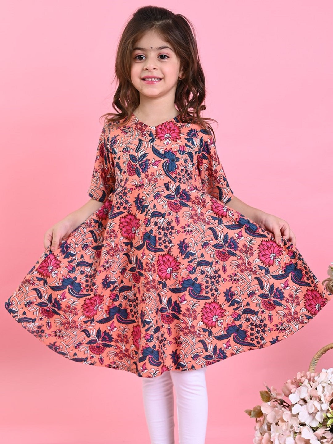 saka-designs-girls-dark-peach-cotton-prinetd-kurta