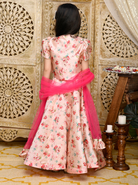 Saka Designs Girl Pink Floral Print Lehenga Choli With Dupatta