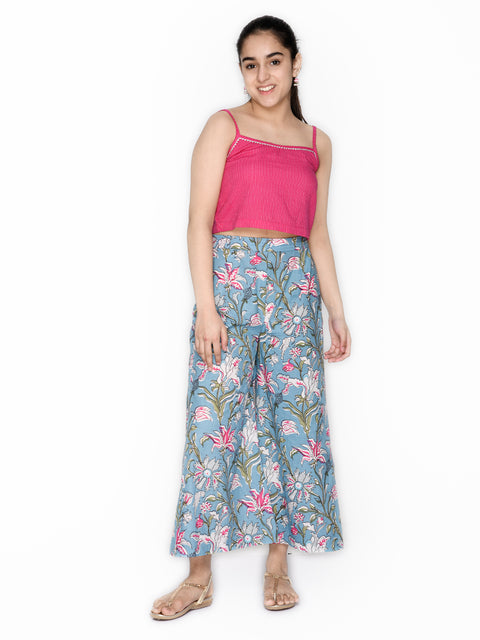 PINK TOP WITH FLOWERY PRINT SHARARA FOR TEENS