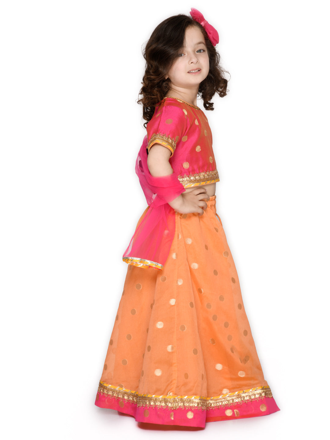 Saka Designs Magenta And Rust Poly Chanderi Lehenga Choli With Dupatta