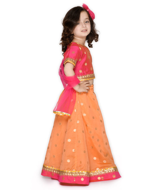 Saka Designs Magenta And Rust Poly Chanderi Lehenga Choli With Dupatta