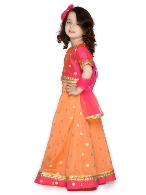 Saka Designs Magenta And Rust Poly Chanderi Lehenga Choli With Dupatta