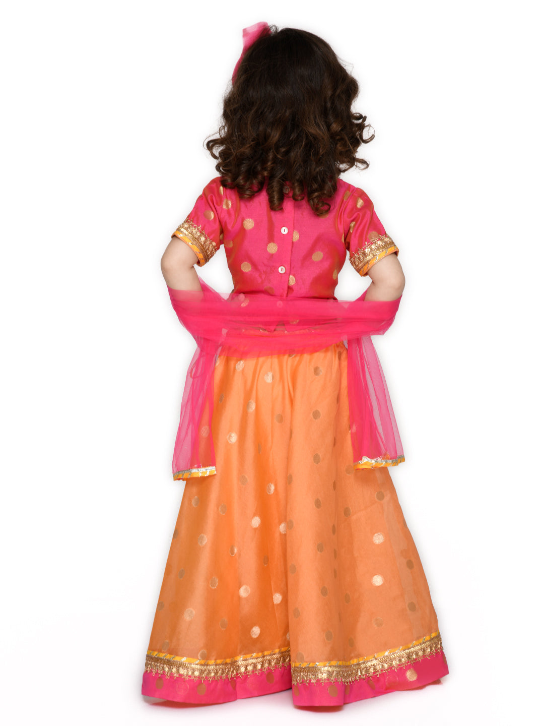 Saka Designs Magenta And Rust Poly Chanderi Lehenga Choli With Dupatta
