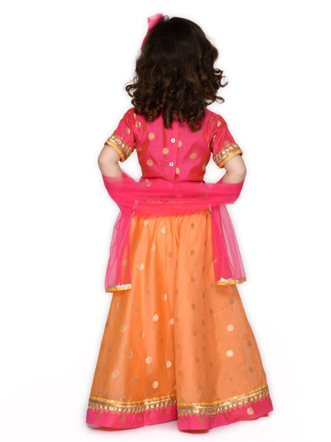 Saka Designs Magenta And Rust Poly Chanderi Lehenga Choli With Dupatta