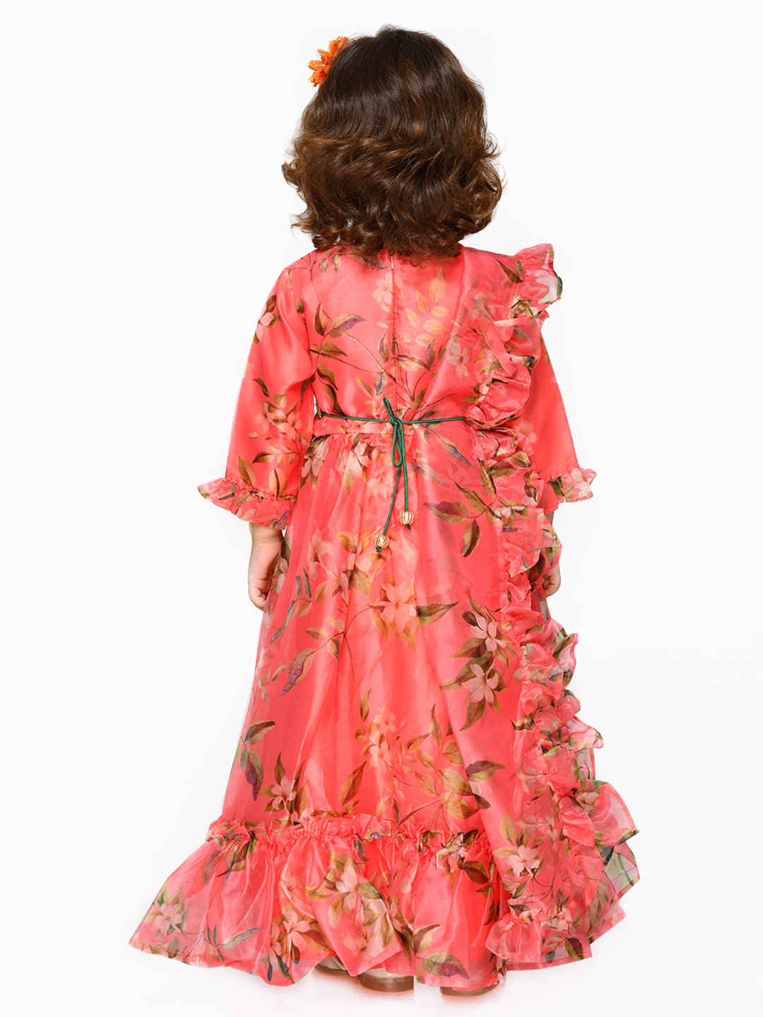 Saka Designs Peach Girl'S Maxi Dress/Gown Dupatta & A Belt