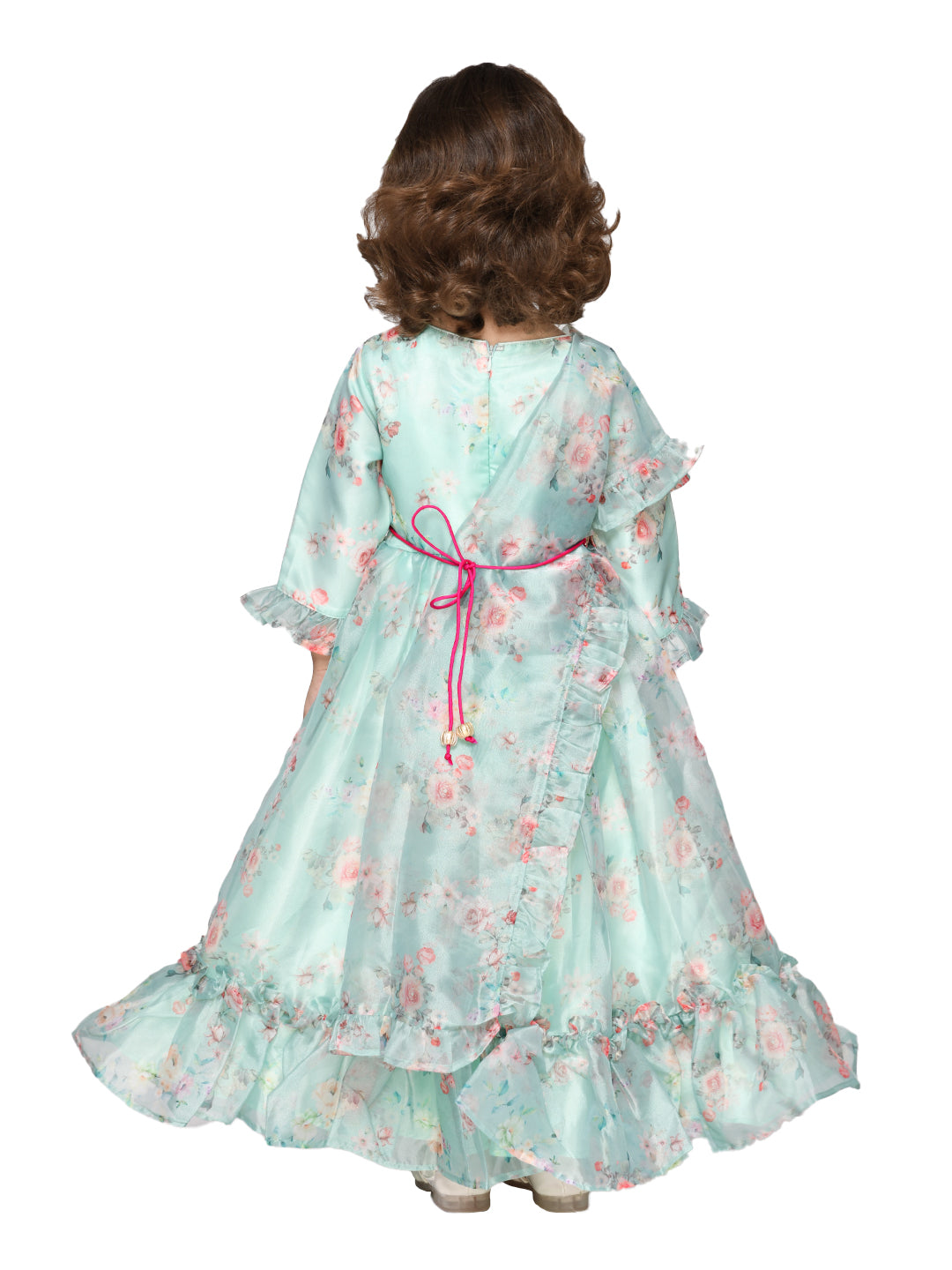 Saka Designs Blue Girl'S Maxi Dress/Gown Dupatta & A Belt