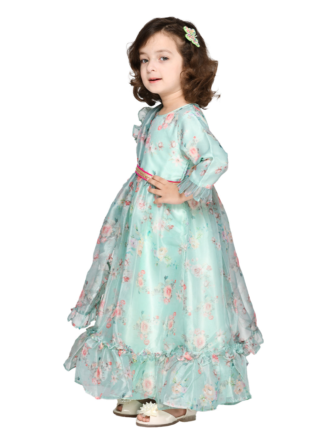 Saka Designs Blue Girl'S Maxi Dress/Gown Dupatta & A Belt