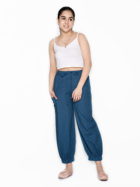 Navy Blue Cotton Lounge Pants for Teens