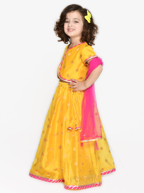 Saka Designs Girls Lime Yellow Poly Chanderi Ready To Wear Lehenga Choli With Dupatta