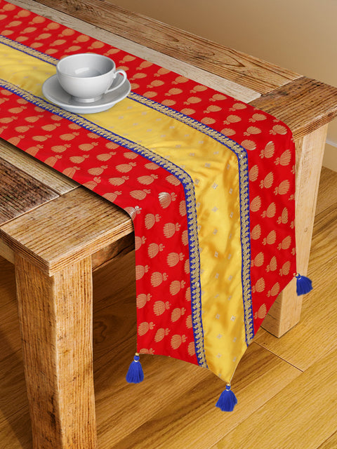 Red and Mustard jacquard table runner