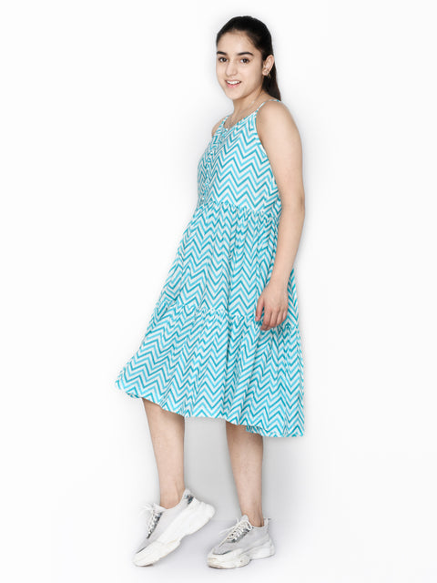 Saka Designs Blue Girl's Knee Length Dress
