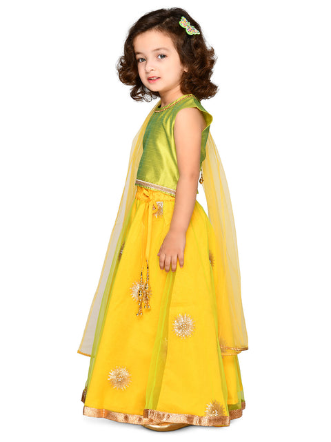 Saka Designs Girl Green And Lime Yellow Lehenga Choli With Dupatta