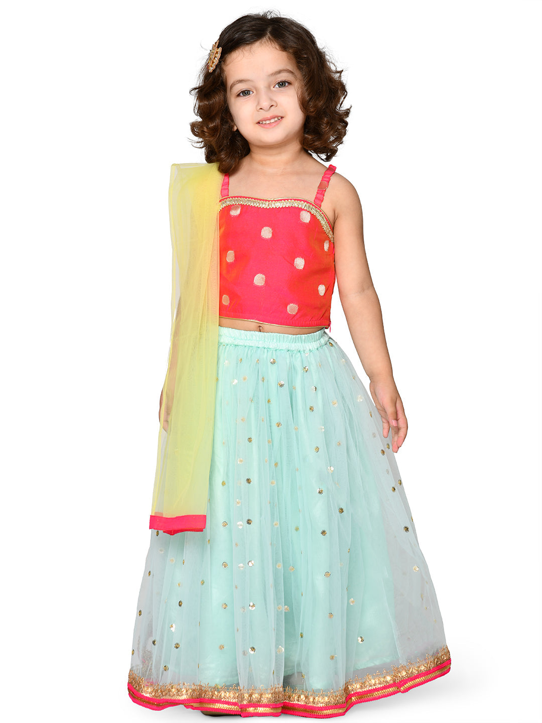 Lehenga With Choli & Dupatta - Magenta & Blue