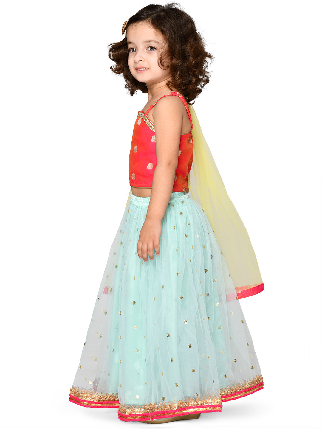 Lehenga With Choli & Dupatta - Magenta & Blue