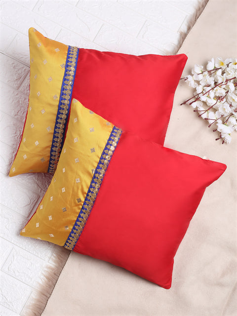 Red Mustard Gold Print Cushion Cover - Sqaure