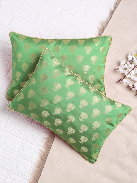 Pastel Green Lotus Pattern Jacquard Cushion Cover - Rectangle