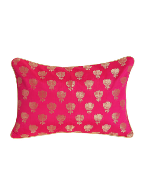 Lotus Motif Gold Magenta Cushion Cover - Rectangle