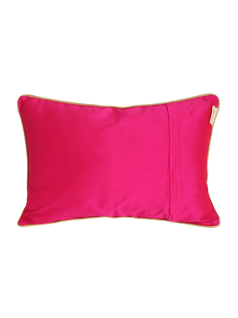 Lotus Motif Gold Magenta Cushion Cover - Rectangle