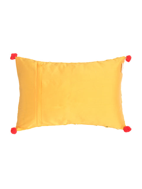 Yellow Embroidered Mirror work Cushion Cover - Rectangle
