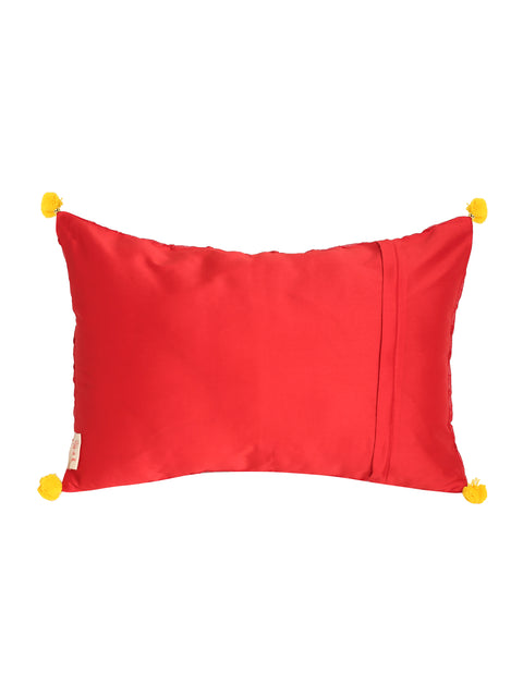 Red Embroidered Mirror work Cushion Cover - Rectangle