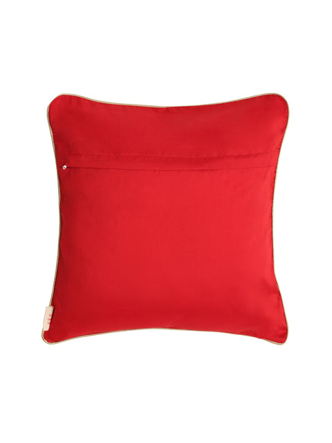 Red Gold Polka Dot Poly Chanderi Cushion Cover - Square