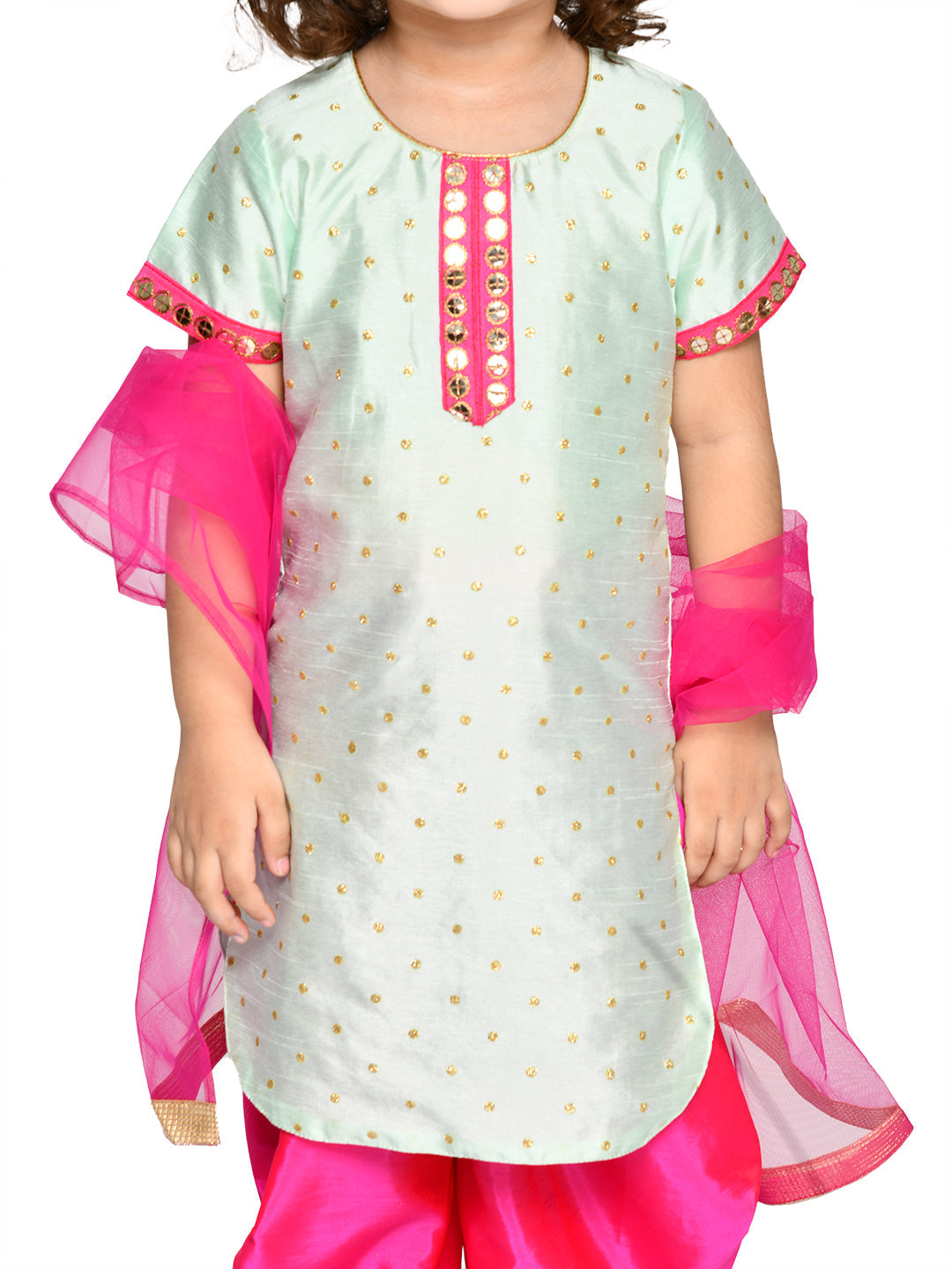 Saka Designs Blue Kurta With Lace Work & Fuchsia Dhoti With Dupatta