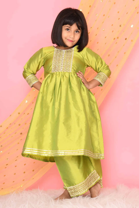 Saka Designs Girl Green Silk Blend Kurta With Palazzo