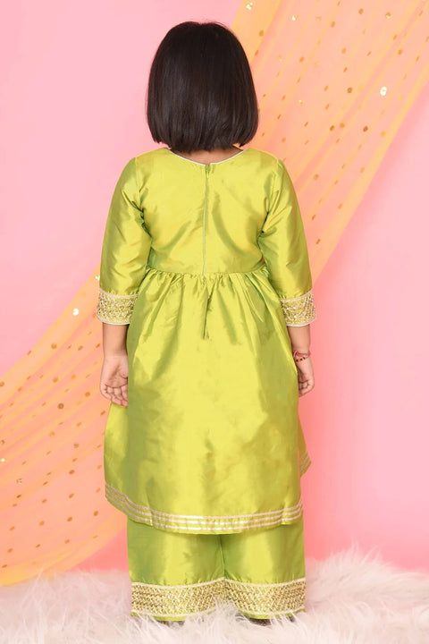 Saka Designs Girl Green Silk Blend Kurta With Palazzo