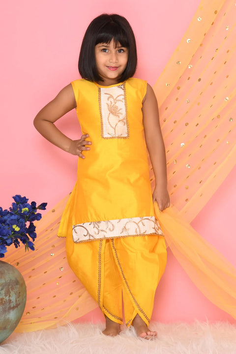 Saka Designs Yellow Kurta & Dhoti With Emberoidery