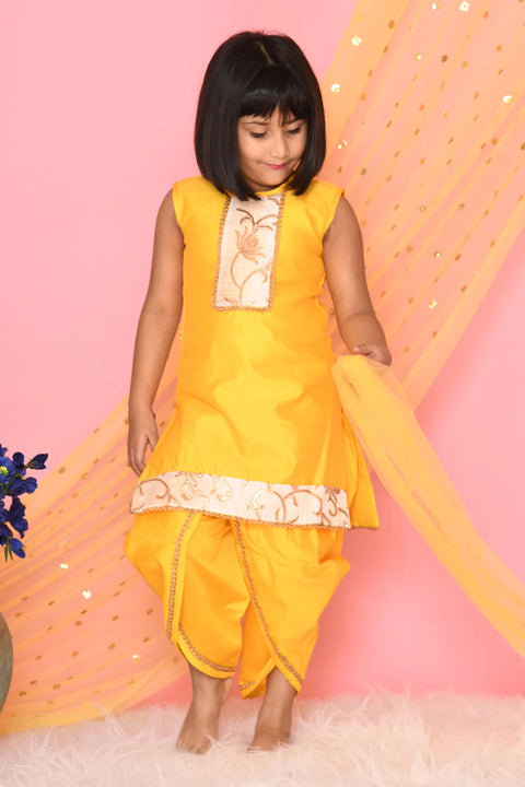 Saka Designs Yellow Kurta & Dhoti With Emberoidery