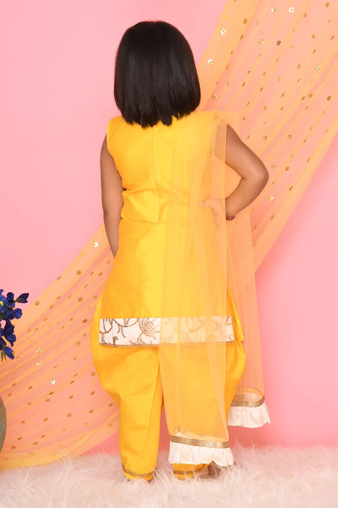 Saka Designs Yellow Kurta & Dhoti With Emberoidery